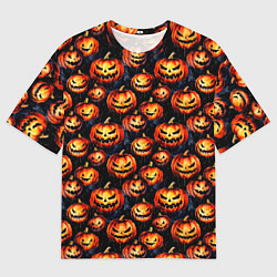 Футболка оверсайз мужская Весёлые тыквы на Хеллоуин паттерн, цвет: 3D-принт