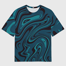 Мужская футболка оверсайз Абстракция сине-зелёная искажённая