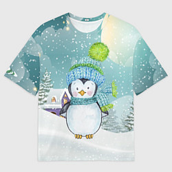 Футболка оверсайз мужская Новогодний пингвин, цвет: 3D-принт