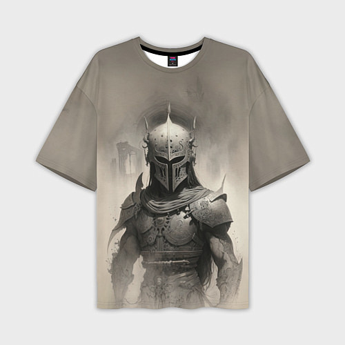 Мужская футболка оверсайз Воин в тумане / 3D-принт – фото 1