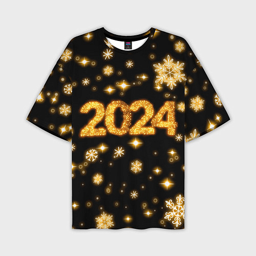 Мужская футболка оверсайз Новый 2024 год - золотые снежинки / 3D-принт – фото 1