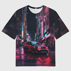 Мужская футболка оверсайз Спорткар с граффити