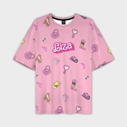 Мужская футболка оверсайз Лиза - в стиле барби: аксессуары на розовом паттер