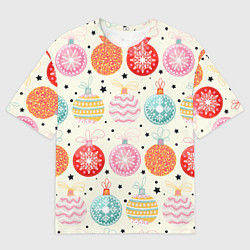 Мужская футболка оверсайз Разноцветные новогодние шары