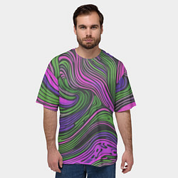 Футболка оверсайз мужская Волнистый узор фиолетовый и зелёный, цвет: 3D-принт — фото 2