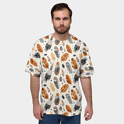 Футболка оверсайз мужская Причудливые перья птиц на белом фоне, цвет: 3D-принт — фото 2