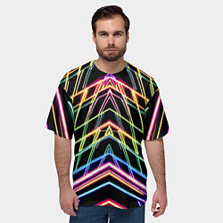 Футболка оверсайз мужская Зеркальный неоновый паттерн - нейросеть, цвет: 3D-принт — фото 2