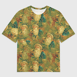 Мужская футболка оверсайз Винтажный дедушка мороз с олененком