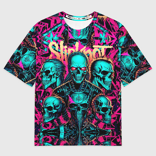 Мужская футболка оверсайз Slipknot на фоне рок черепов / 3D-принт – фото 1