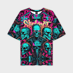 Мужская футболка оверсайз Slipknot на фоне рок черепов