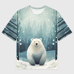 Футболка оверсайз мужская Мишка в зимнем лесу в стиле фолк-арт, цвет: 3D-принт