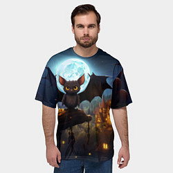 Футболка оверсайз мужская Летучая мышка на фоне луны и замка, цвет: 3D-принт — фото 2