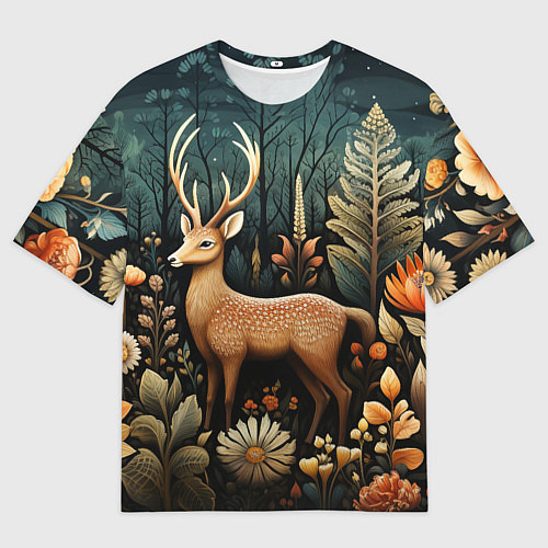 Мужская футболка оверсайз Лесной олень в стиле фолк-арт / 3D-принт – фото 1