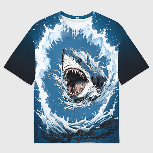 Мужская футболка оверсайз Морда акулы в воде / 3D-принт – фото 1