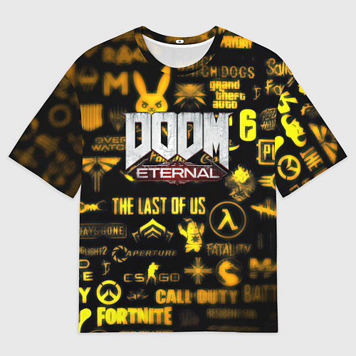 Мужская футболка оверсайз Doom золотые логотипы игр / 3D-принт – фото 1