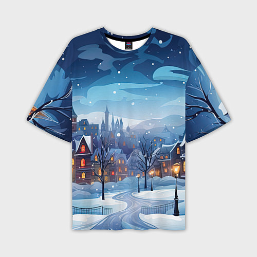Мужская футболка оверсайз Новогодний город / 3D-принт – фото 1