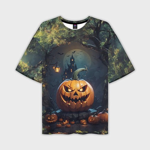 Мужская футболка оверсайз Праздничная хэллоуинская тыква / 3D-принт – фото 1