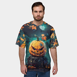 Футболка оверсайз мужская Хэллоуинская тыква под луной, цвет: 3D-принт — фото 2