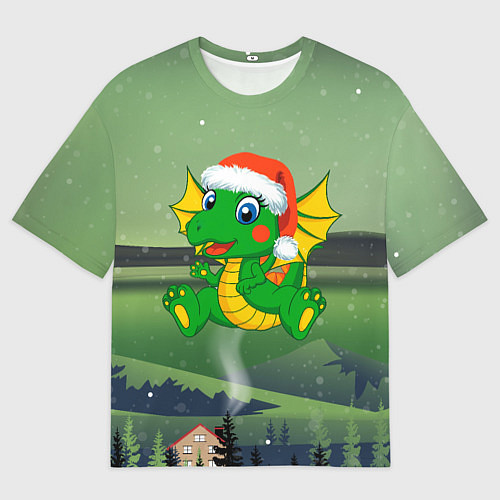 Мужская футболка оверсайз Зеленый дракончик 2024 / 3D-принт – фото 1