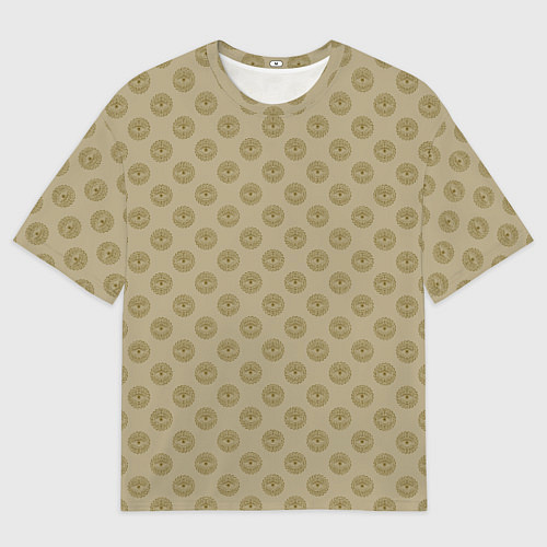 Мужская футболка оверсайз Паттерн глаз с растительным орнаментом на бежевом / 3D-принт – фото 1