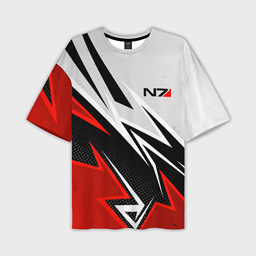 Мужская футболка оверсайз N7 mass effect - white and red / 3D-принт – фото 1
