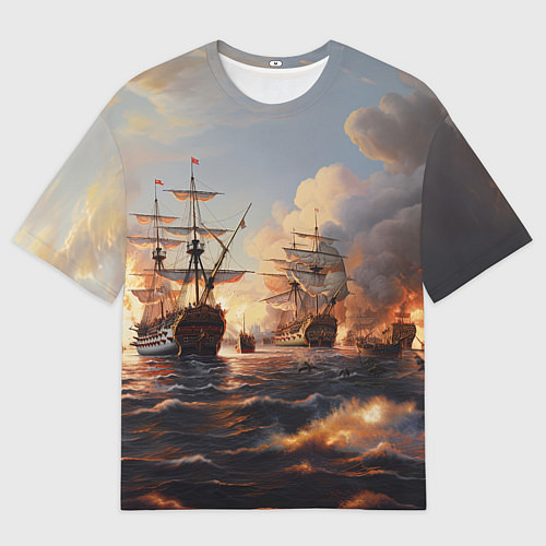 Мужская футболка оверсайз Морское сражение / 3D-принт – фото 1