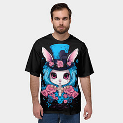 Футболка оверсайз мужская Зайка с розами на Хэллоуин, цвет: 3D-принт — фото 2