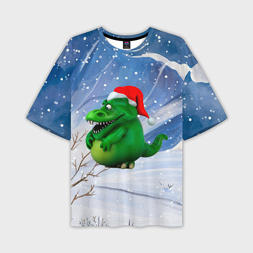 Мужская футболка оверсайз Толстый дракон на снежном фоне / 3D-принт – фото 1