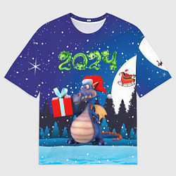 Мужская футболка оверсайз Cиний дракон