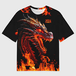 Футболка оверсайз мужская Огненный дракон 2024 год, цвет: 3D-принт