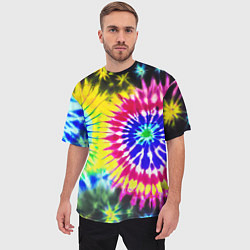 Футболка оверсайз мужская Colorful floral composition - tie-dye, цвет: 3D-принт — фото 2
