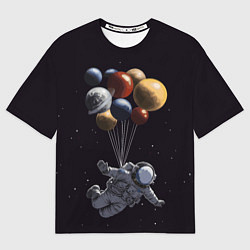 Футболка оверсайз мужская Космонавт с шариками в космосе, цвет: 3D-принт