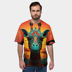Футболка оверсайз мужская Жираф в стиле фолк-арт, цвет: 3D-принт — фото 2