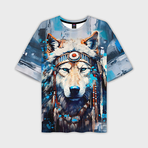 Мужская футболка оверсайз Волк индеец / 3D-принт – фото 1