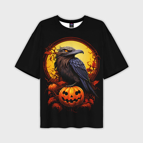 Мужская футболка оверсайз Halloween - ворон и тыква / 3D-принт – фото 1