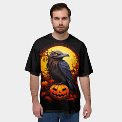 Футболка оверсайз мужская Halloween - ворон и тыква, цвет: 3D-принт — фото 2