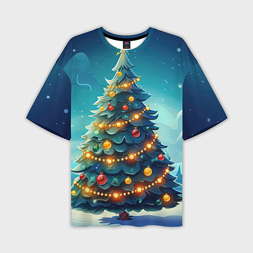 Мужская футболка оверсайз Новогодняя елка / 3D-принт – фото 1