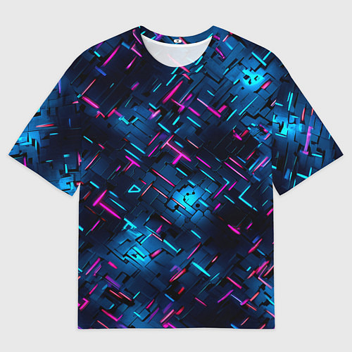 Мужская футболка оверсайз Неоновая сталь cyberpunk / 3D-принт – фото 1