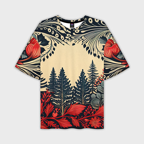 Мужская футболка оверсайз Новогодний лес / 3D-принт – фото 1