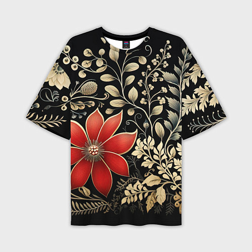 Мужская футболка оверсайз Новогодние цветы и листья / 3D-принт – фото 1