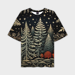 Мужская футболка оверсайз Новогоднее настроение лес