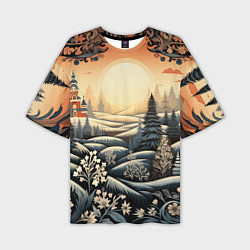 Мужская футболка оверсайз Зимний предновогодний пейзаж