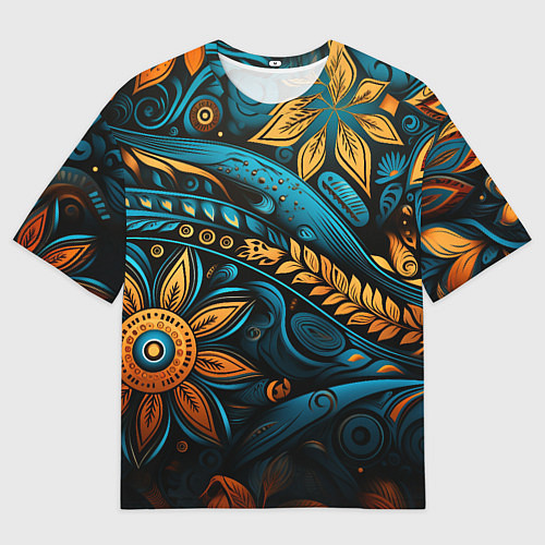 Мужская футболка оверсайз Узор с растительными элементами / 3D-принт – фото 1
