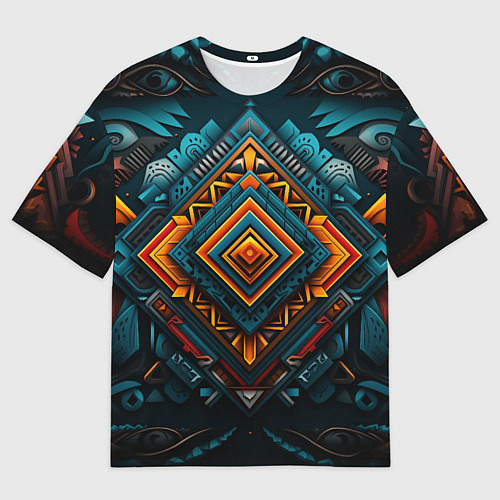 Мужская футболка оверсайз Орнамент с оранжевыми и синими ромбами / 3D-принт – фото 1
