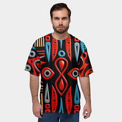 Футболка оверсайз мужская Красно-синий узор в африканском стиле, цвет: 3D-принт — фото 2