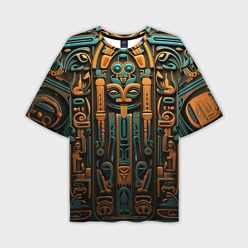 Мужская футболка оверсайз Орнамент в египетском стиле, бюст Нефертити / 3D-принт – фото 1