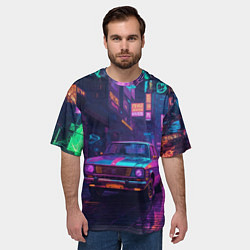 Футболка оверсайз мужская Автомобиль в неоновых цветах, цвет: 3D-принт — фото 2