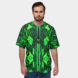Футболка оверсайз мужская Киберпанк неоновая броня зелёная, цвет: 3D-принт — фото 2