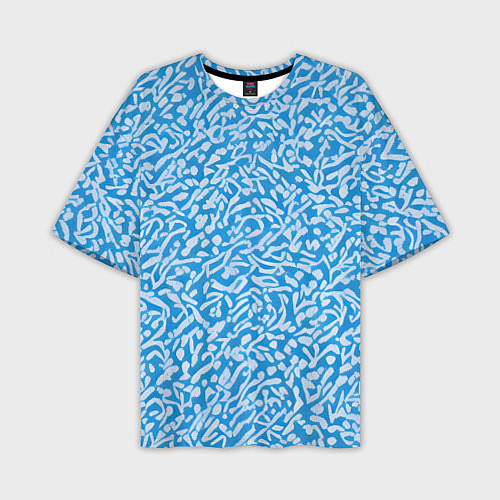 Мужская футболка оверсайз Белые узоры на синем фоне / 3D-принт – фото 1