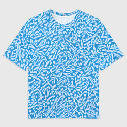 Футболка оверсайз мужская Белые узоры на синем фоне, цвет: 3D-принт
